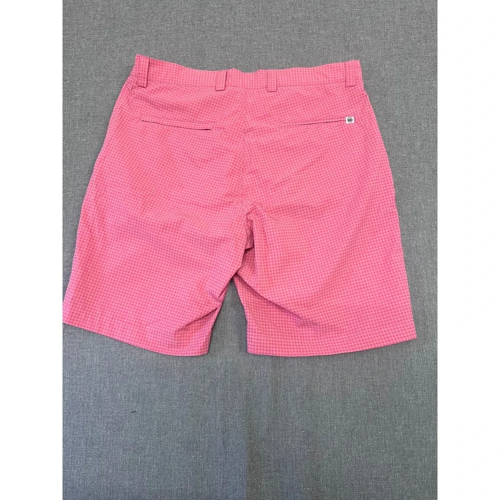 Peter Millar Crown Sport Mens Pink Gingham Performance Golf Shorts Size 32
